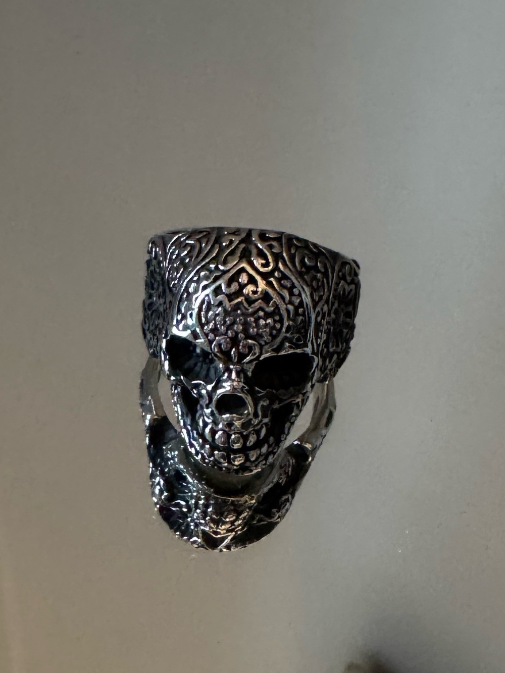 Sugar Skull Ring 316L Stainless Steel Gothic Biker Ring size 12 - Picture 10 of 12